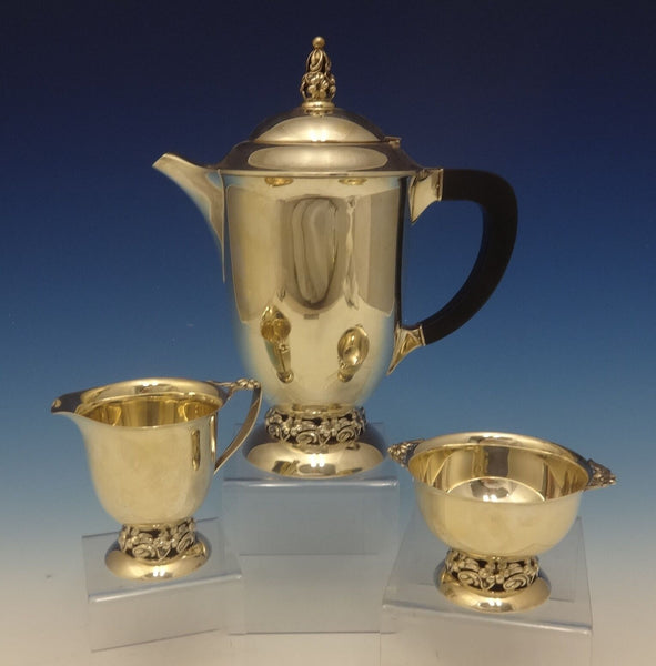 Mueck-Carey Co. Sterling Silver Tea Set 3pc with Ebony & Lily Motif (#0485)