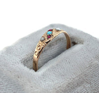 10k Yellow Gold Turquoise Glass and Seed Pearl Ring Size 6.75 Jewelry (#J6330)