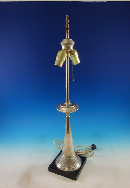 Sterling Silver Vintage Lamp with Stone Base c. 1930 28" Tall (#6196)