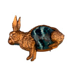 Gilt Antique Measuring Tape Rabbit Form w/Celluloid Blue-Green Easter Egg #J1321