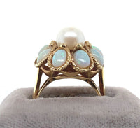 14k Yellow Gold Opal and Cultured Pearl Cocktail Ring Size 7 Jewelry (#J6026)