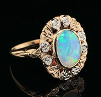 10k Yellow White Gold 1.05 Carat Genuine Natural Opal Ring with Flowers (#J6576)