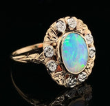 10k Yellow White Gold 1.05 Carat Genuine Natural Opal Ring with Flowers (#J6576)