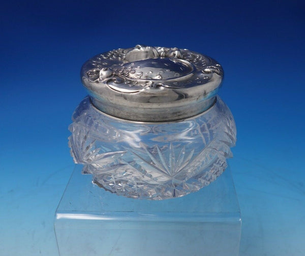 Floral by Unger Sterling Silver Powder Jar with Cut Crystal 3 1/4" Tall (#5154)