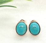 14k Rose Gold Genuine Kingman Turquoise Stud Earrings 4.24 Carat TW (#J7142)