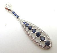14k Gold Genuine Natural Blue Sapphire Drop Pendant with Diamonds (#J1102)