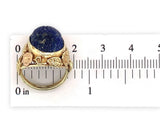 14k Yellow Gold Carved Scarab Genuine Natural Lapis Ring Handwrought  (#J7515)