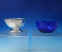 H.A. English Sterling Silver Sweet Meat Dish Bright-Cut w/Ivy Cobalt Liner #5524