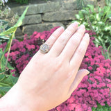 10k White Gold Filigree Camphor Glass Eastern Star Ring Jewelry (#J6211)