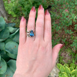 14k White Gold Heavy Modern Custom Genuine Natural Blue Topaz Ring (#J7313)