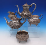 Repousse by Hennegan and Bates Sterling Silver Tea Set 5pc 58.49 ozt. (#7569)