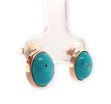 14k Rose Gold Genuine Kingman Turquoise Stud Earrings 4.24 Carat TW (#J7142)