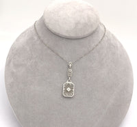10k Gold Filigree Genuine Natural Rock Crystal Diamond Pendant Orig Chain #J6262