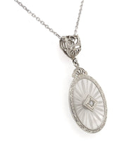 14k Gold Filigree Genuine Natural Rock Crystal Diamond Pendant w/ Chain (#J6499)