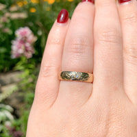 14k Gold Hand Engraved Wide Genuine Natural Diamond Wedding Band Size 6.5 #J6916