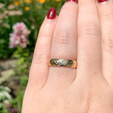 14k Gold Hand Engraved Wide Genuine Natural Diamond Wedding Band Size 6.5 #J6916