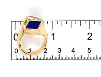 18k Yellow Gold Heavy Modern Genuine Natural Lapis Bypass Ring Size 6.25 #J7308