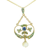 Victorian 9k Yellow Gold Sapphire Lavaliere Pendant (#J4202)