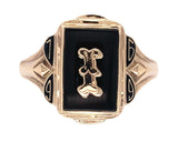 10k Yellow Gold Genuine Natural Black Onyx Signet Initial "I" Ring 8.5 (#J7411)
