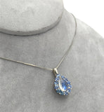 14k White Gold 2.34 Carat Blue Flash Moonstone and Cylon Sapphire Pendant #J7387