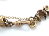 Gold Filled Gold Top Victorian 16 Slides Bracelet Garnets Rubies Pearls (#J6649)