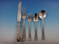 Rose by Stieff Sterling Silver Flatware Set For 12 Service 64 Pieces Repousse