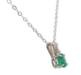 14k White Gold .33ct Oval Genuine Natural Emerald and Diamond Pendant (#J7390)