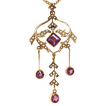 10k Yellow Gold Lavaliere with Seed Pearls and Purple Paste Stones (#J6057)