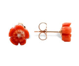 14k Rose Gold Carved Genuine Natural Coral Flower Stud Earrings (#J7351)