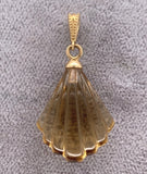 14k Yellow Gold Genuine Natural Citrine Carved Fan Shaped Pendant (#J7521)