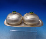 MW Korean Sterling Silver Tea Caddy Set 3pc w/Jade Finials Hammered Finish #7131