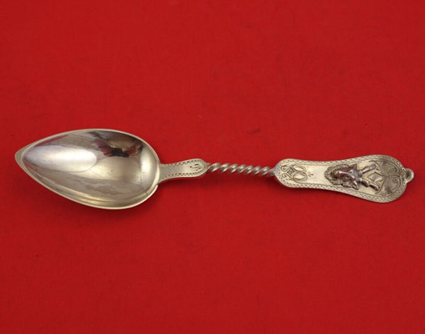 Saxon Stag by Duhme Coin Silver Dessert Spoon Fancy BC Pointed Round Tip End 7"