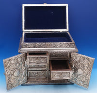 Repousse by Unknown Sterling Silver Jewelry Casket Top Opens w/6 Drawers (#7951)