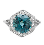 14k White Gold Filigree 3.70 Carat Teal Blue Genuine Natural Zircon Ring #J6922