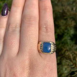Vintage 10k Gold Men's 1.76ct Genuine Natural Blue Onyx Chalcedony Ring (#J6543)