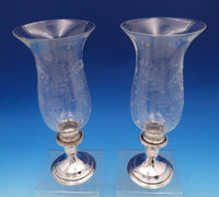 Garden Silversmiths Sterling Silver Glass Hurricane Lamp Candlestick Pair #8079