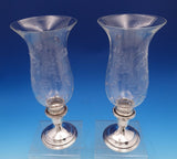 Garden Silversmiths Sterling Silver Glass Hurricane Lamp Candlestick Pair #8079