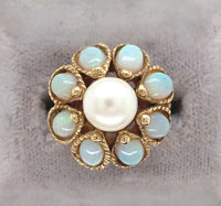 14k Yellow Gold Opal and Cultured Pearl Cocktail Ring Size 7 Jewelry (#J6026)