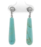 Platinum and Diamond Pair of Tyrone Turquoise Briolette Drop Earrings (#J7137)