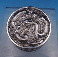 Chinese 90% Silver Box Round w/Dragon Cherry Blossoms Trophy Inscription (#8084)