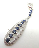 14k Gold Genuine Natural Blue Sapphire Drop Pendant with Diamonds (#J1102)