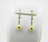 14k Yellow Gold 9.5mm Golden South Sea Pearl Dangle Earrings (#J4615)