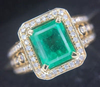 10k Yellow Gold 1.62ct Genuine Natural Emerald and Diamond Ring (#J2604)