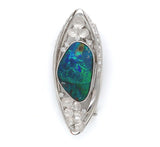 Platinum Australian Black Boulder Opal and Diamond Pin Pendant Flowers (#J6447)