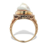 10k Gold Filigree Ring with 3-D High Relief Genuine Natural Shell Cameo (#J7272)