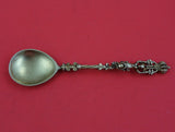 Norwegian Sterling Silver Sugar Spoon Vermeil Heavy Cast 3D Crowned Lion Wreath