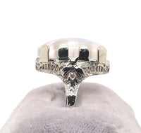 14k White Gold 9.58ct Marquise Genuine Natural Moonstone Filigree Ring (#J5712)