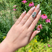 14k White Gold Filigree Crystal Glass and Genuine Natural Diamond Ring (#J6817)