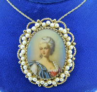 14k Yellow Gold Pendant with Hand Painted Portrait and Pearls (#J1896)