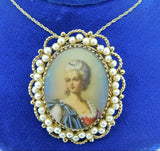 14k Yellow Gold Pendant with Hand Painted Portrait and Pearls (#J1896)